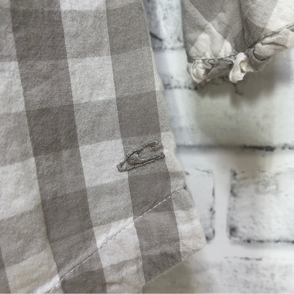 O’Neill Grayish Brown Plaid Ruffle Button Up Top Small - Picture 3 of 10